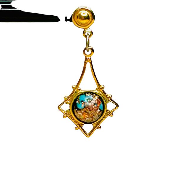 Vintage RainbowFlake Gold Tone Dangle Earrings - Picture 4 of 4